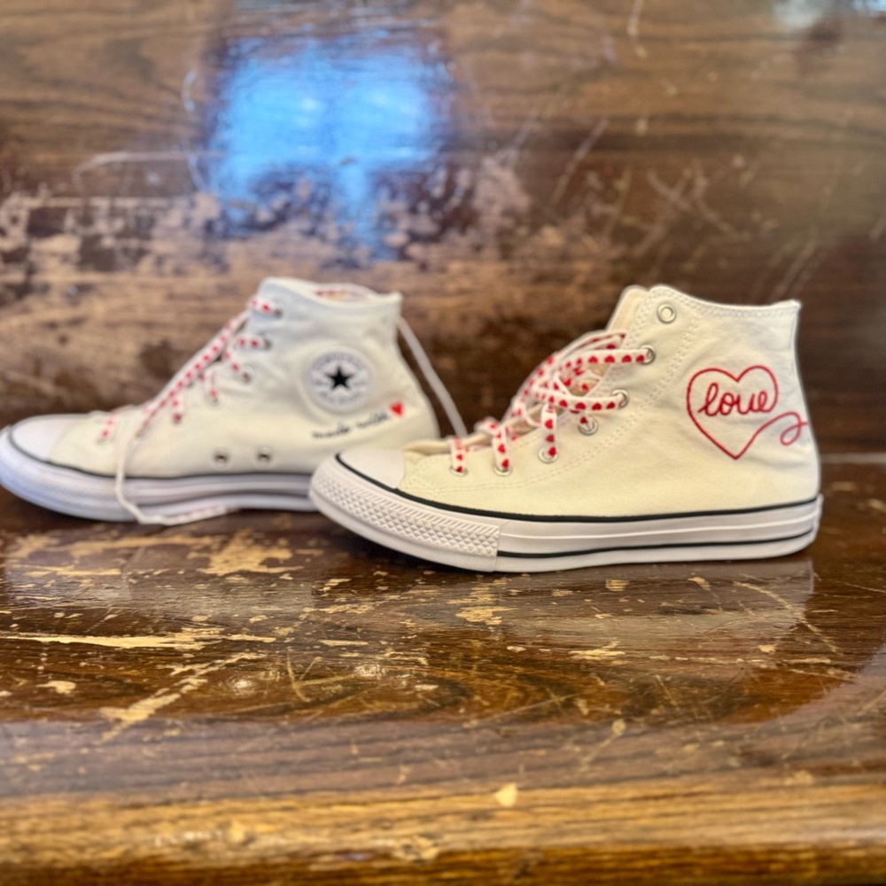 Converse Athletic Shoes White Red High-Top Canvas